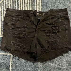 American Eagle Distressed High Rise Black Denim Shorts